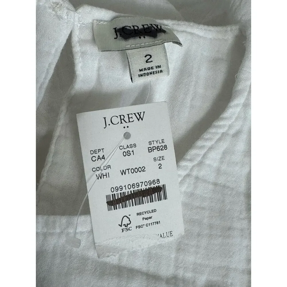 NWT J.Crew Mini Gauze White Tank Dress Size 2 Minimalist Vacation‎ Cottagecore